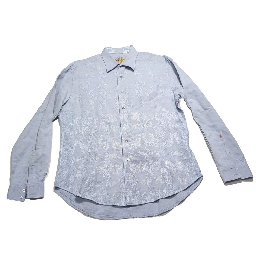 Robert‎ Graham Shirt Men's XL Blue Button Up Long Sleeve Floral Embroidered